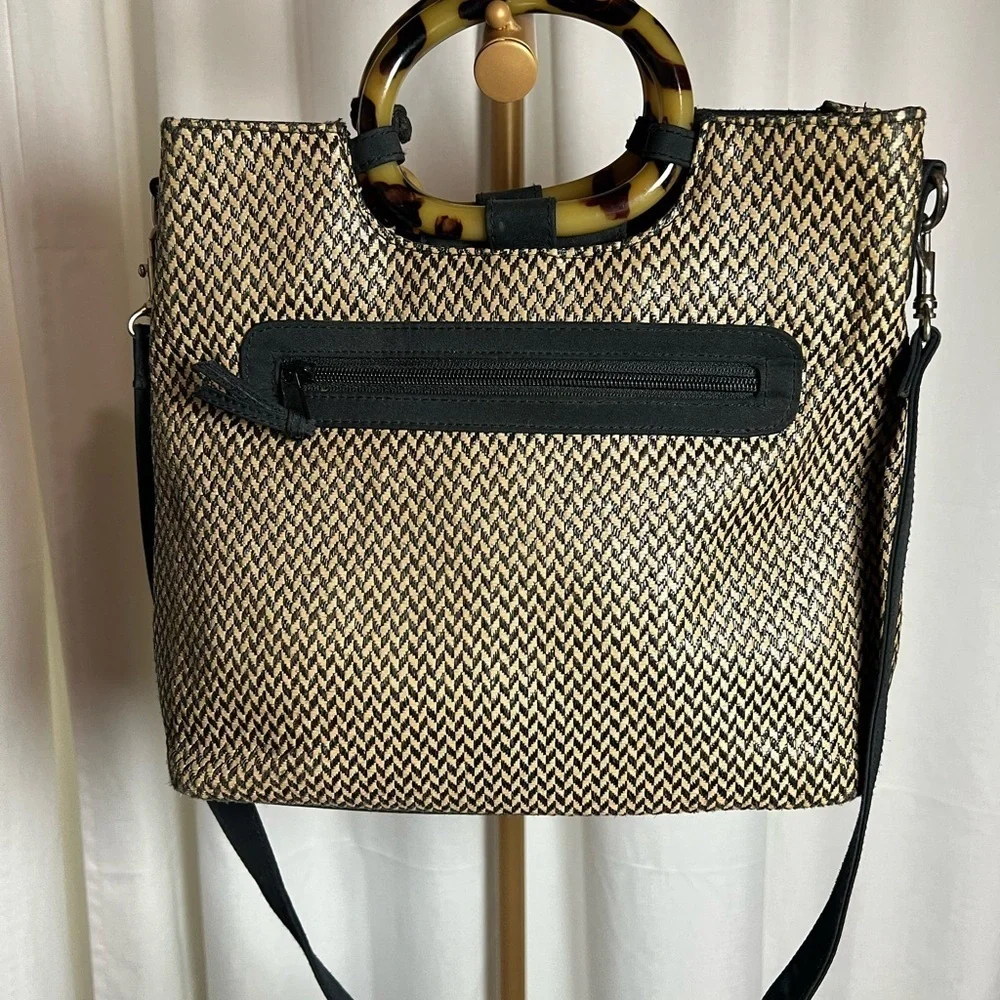 Marlo Elegant Black and Tan Tote with Adjustable Strap
